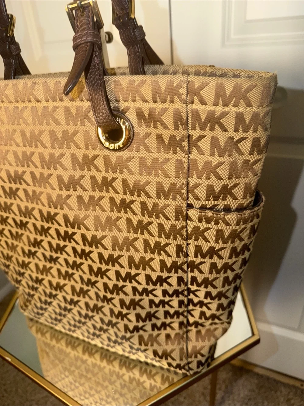Michael Kors Tan and Brown Logo Tote